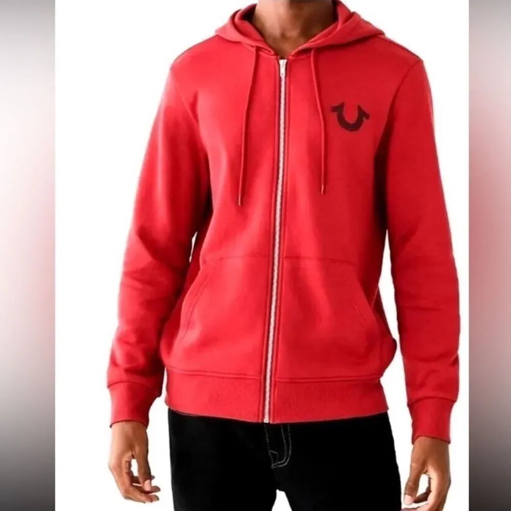 True Religion Red Dahlia Full Zip Up Hoodie Big Graphic Logo Buddha